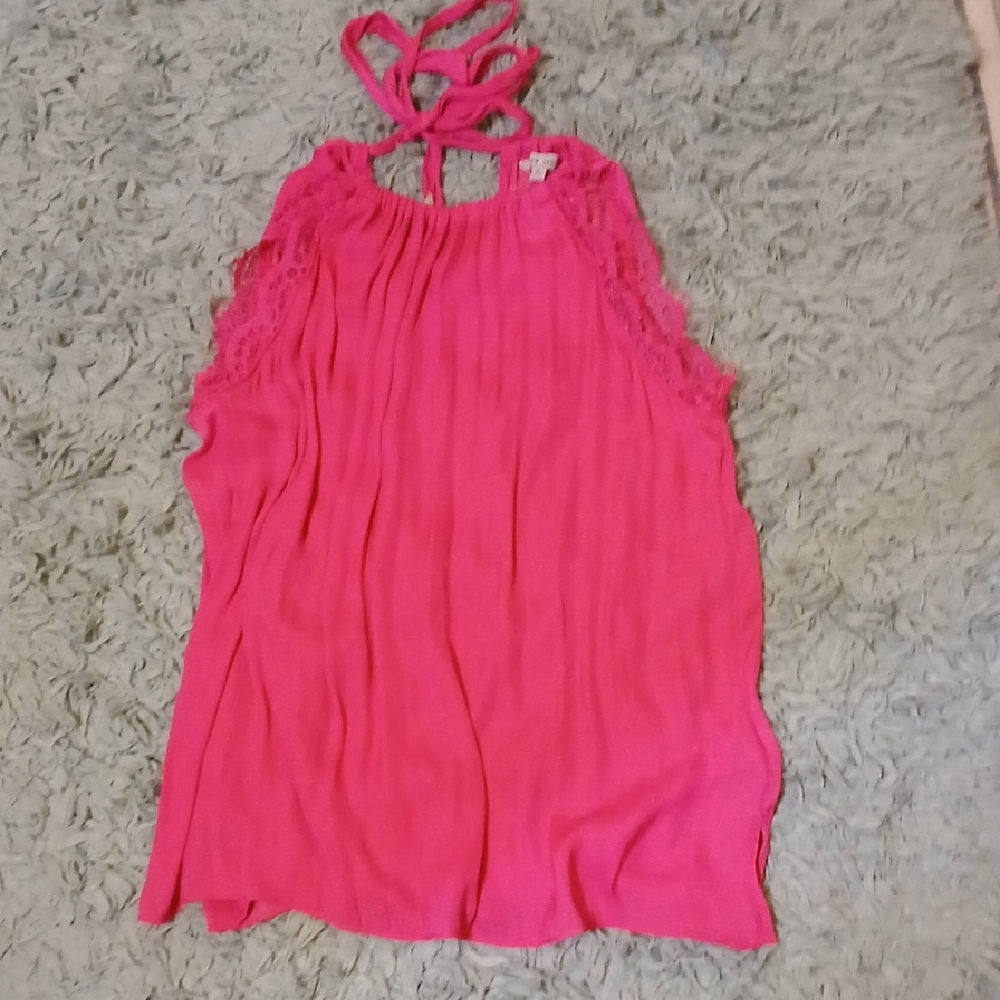 Naked Zebra Vibrant Pink Lace Halter Top